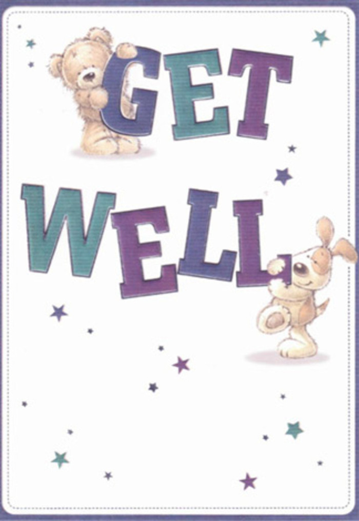 This get well card captures the essence of gentle encouragement and companionship, set against the creative backdrop of Kings Cross. At the centre, a smiling bear and an energetic puppy balance bold, oversized letters-'Get Well'-in shades of purple and blue-green, their playful teamwork a visual echo of community support found along Regent's Canal. The textured rendering of their fur invites a feeling of comforting touch, the bear's fluff reminiscent of soft petals and the puppy's ears like the velvet leaves in a thoughtful bouquet. Around them, a scattering of stars in teal, indigo, and muted lavender brings movement and whimsy, as though well wishes drift on a soothing breeze from Lewis Cubitt Park. The typography grounds the composition in cheer and assurance, its confident style lending reassurance to anyone facing recovery. Each brushstroke and shape carries the artist's care, mirroring the careful selection and placement of blooms by skilled florists in Kings Cross. This card, especially when delivered alongside fresh flowers from Flower Delivery Kings Cross, is a sincere gesture of comfort and hope, perfect for friends and neighbours recuperating in the heart of WC1.